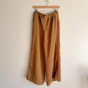 Anthropologie Camel Tan Wide Leg Tuxedo Stripe Pull On Pant Medium Petite